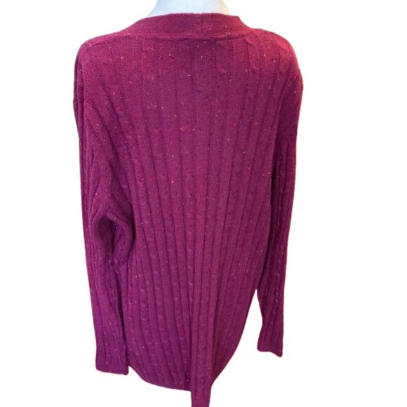 Kim Rogers Cardigan NEW! LS Cable Knit Open Front Wine Red Cotton Blend, Large - Picture 3 of 12